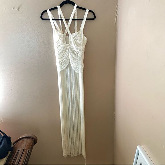 Michael Costello Angelica Fringe Maxi Top x Revolve white dress $228 NWT Sz XXS - Picture 13 of 14